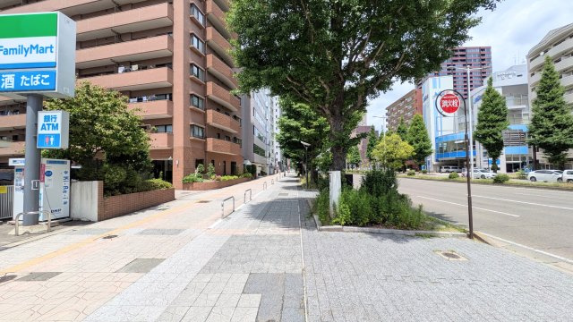 目の前の歩道は広いので歩きやすいです