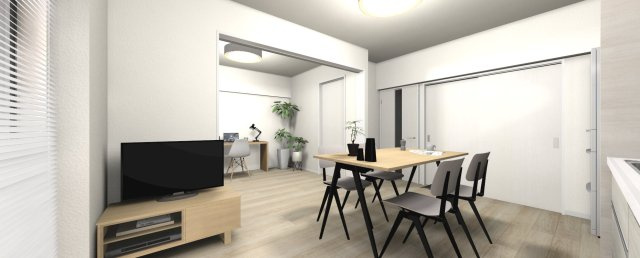 ダイニング部分。間仕切りをうまく使うことで部屋の雰囲気がガラリと変わります　※イメージパースです。現況とは相違する場合がございます。