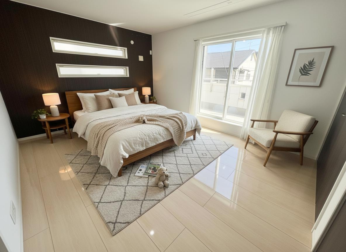 2階10帖の洋室は主寝室としても大活躍♪東側・南側に窓があるため、気持ちいい太陽が入ります♪　※家具はCGです