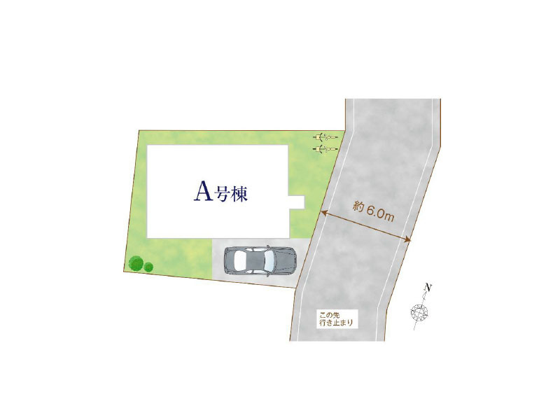 前面6ｍ道路に面し駐車ラクラク＆開放的！※図面を基に作成しています。現況と異なる場合は現況を優先いたします。