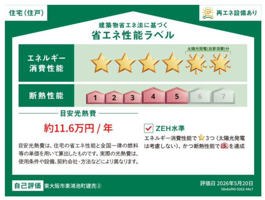 ※太陽光発電システム利用での省エネ性能ラベルになります。
