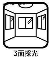 2階リビング、3階洋室で南向き3面採光になりますので1日中明るい日差しがはいります。