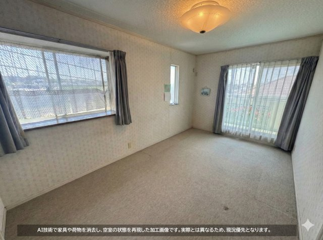 2面採光で明るいお部屋です(※「AI家具消し」により家具がないイメージ写真になります。実際内見時は家具がある状態になりますのでご了承ください。)