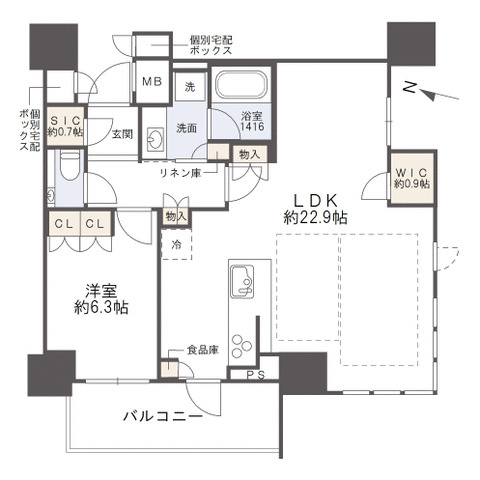 【間取り】TOWERZ売主物件☆開放的な22.9帖のLDK！！南西角住戸◎
