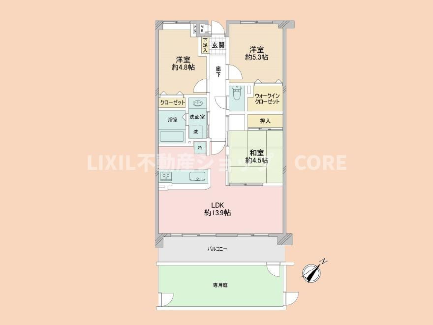 ガーデニング等楽しめる専用庭付きのお部屋！大容量のWICもあり収納も豊富な3LDKのお部屋です。