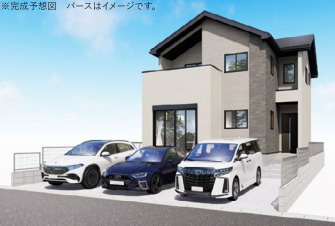 飽きの来ないシンプルモダンな外観。完成が待ち遠しい、上品なデザインパースをご覧ください。