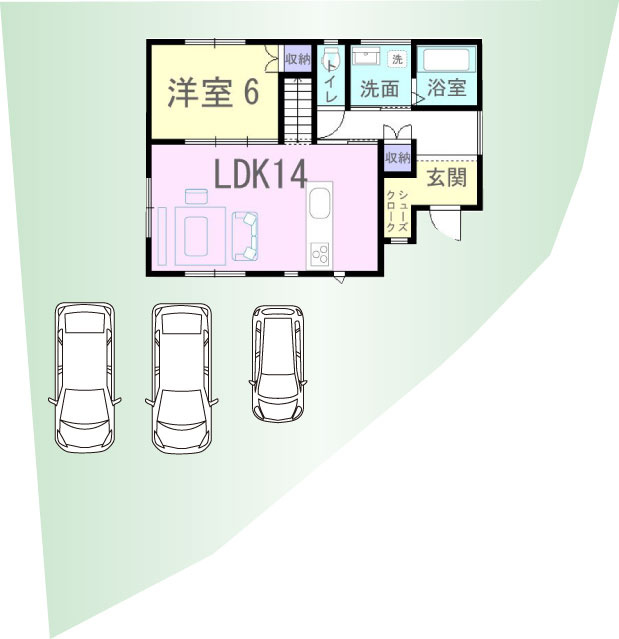 車3台駐車可能！※車の配置は一例です。