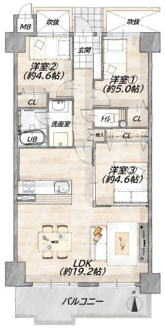 3LDK、価格2299万円、専有面積72.97m2、バルコニー面積10.02m2