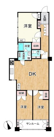 最上階11階の3DK角部屋！サンルーム付き！各お部屋が大きく使いやすい！収納もばっちり！