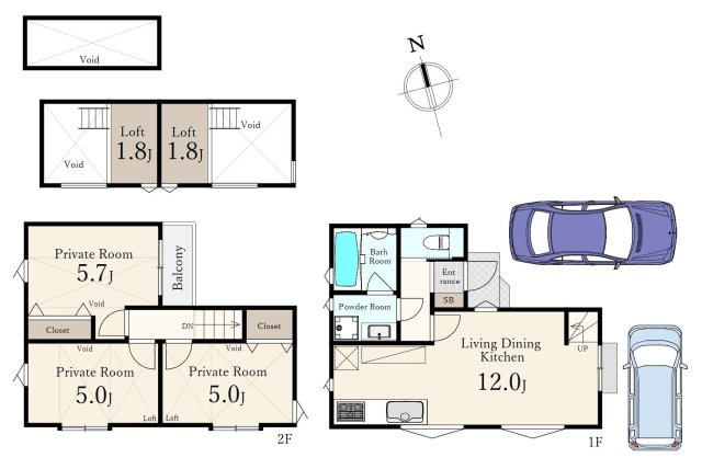 ―建物参考プラン1階リビングプラン―　建物面積62.92？　2階建　3LDK　ロフト×2　カースペース2台分(車種による)付　土地ご購入の際のご参考にお役立てください　建物プラン作成のご相談も可能です