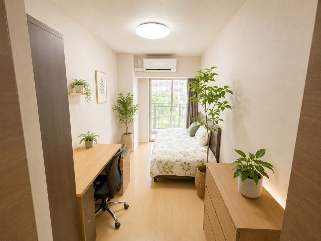 6.1帖の洋室は、お子様部屋としては最適です。家具レイアウトはイメージです。
