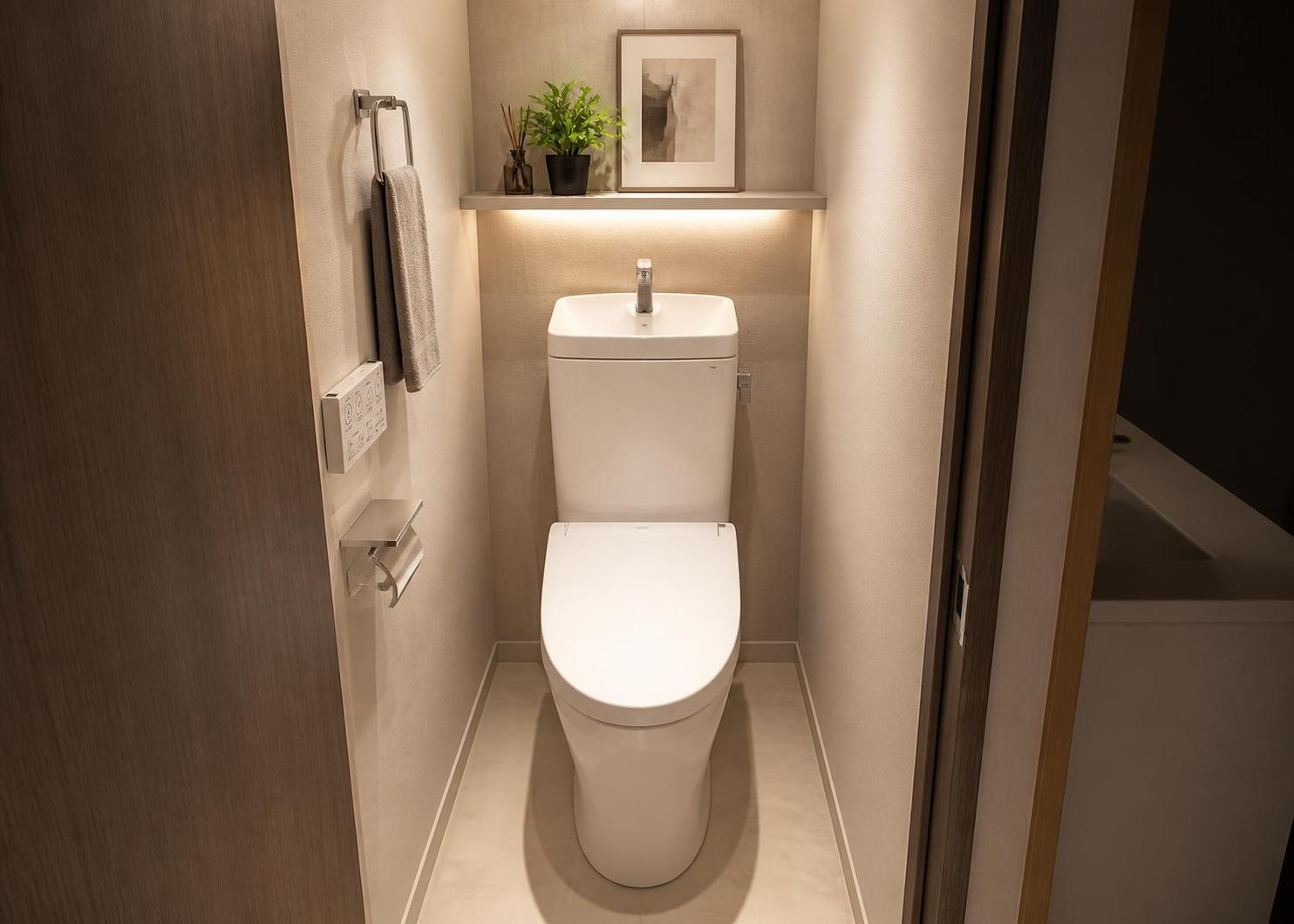 2026年7月のリフォームで新規交換された衛生的なトイレです。白を基調とした清潔感のある室内には温水洗浄便座などの機能が整っており、ご家族みんなが毎日気持ちよく利用できる快適な空間に仕上がっています。