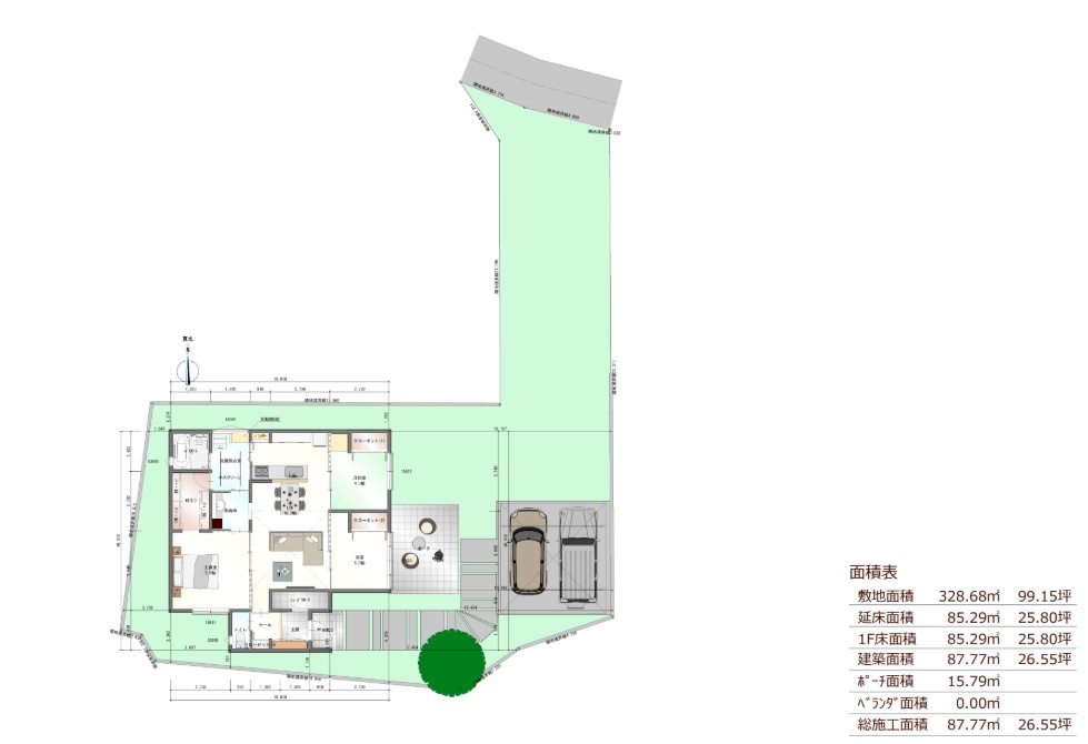 建物プラン例です。プライバシー重視のゆとりある設計が可能です。ご家族様の希望をたくさん詰め込んだマイホームづくりをしませんか。