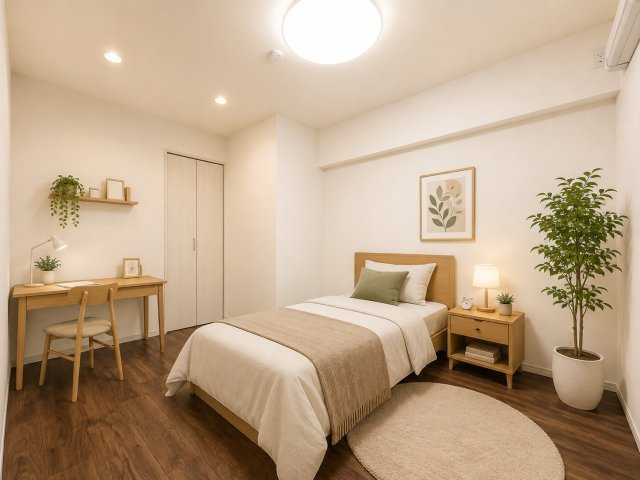 落ち着いた木目調のフローリングと白を基調とした洋室です。寝室や子ども部屋、在宅ワーク用の書斎など、生活スタイルに合わせて活用できます。　※バーチャルステージングを実施しています