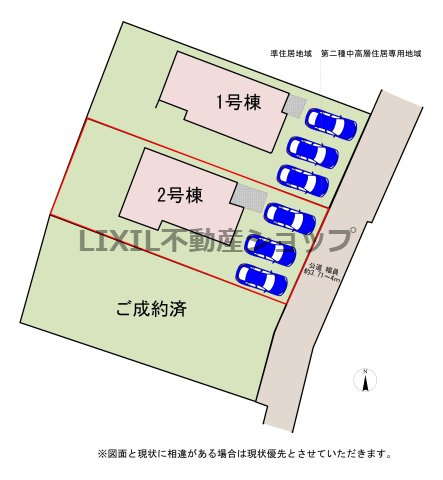 【区画図】2号棟　区画図です。　駐車場は並列3台可能です！