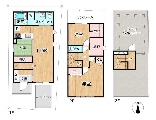 2階建3LDK＋WIC＋屋上スペース＋サンルーム！2階南側洋室は、間仕切りにて2部屋にすることも可能