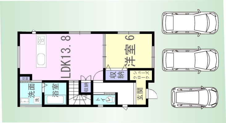 車3台駐車可能！※車の配置は一例です。