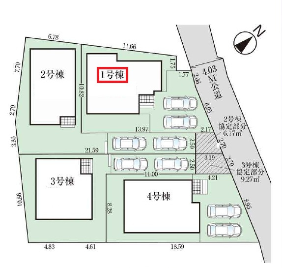 【全4棟・1号棟】　並列駐車2台可能です。