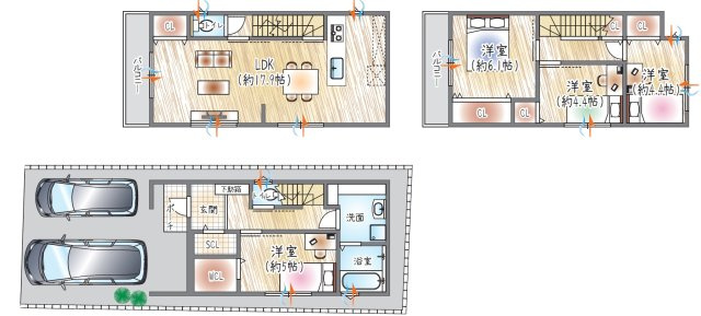 【参考プラン？】(ベストプラン建物価格：2480万円～)　■建物面積99.81？■3階建て×4LDK　駐車2台可能×17帖超のLDK！WCL・SIC・各居室収納付きでスッキリ暮らせるおうち♪