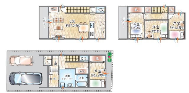 【参考プラン？】(ベストプラン建物価格：2480万円～)　■建物面積100.11？■3階建て×4LDK　洗濯動線をぎゅっと短縮。家事の手間を減らす洗面ランドリー付き。ママの強い味方間違いなし！
