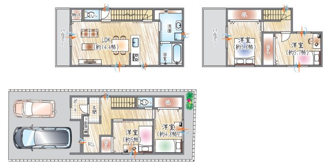 【参考プラン？】(ベストプラン建物価格：2480万円～)　■建物面積99.28？■3階建て×4LDK　2階水廻り×ファミリークローゼットで家事効率UP◎収納も充実した3階建てのおうちです。