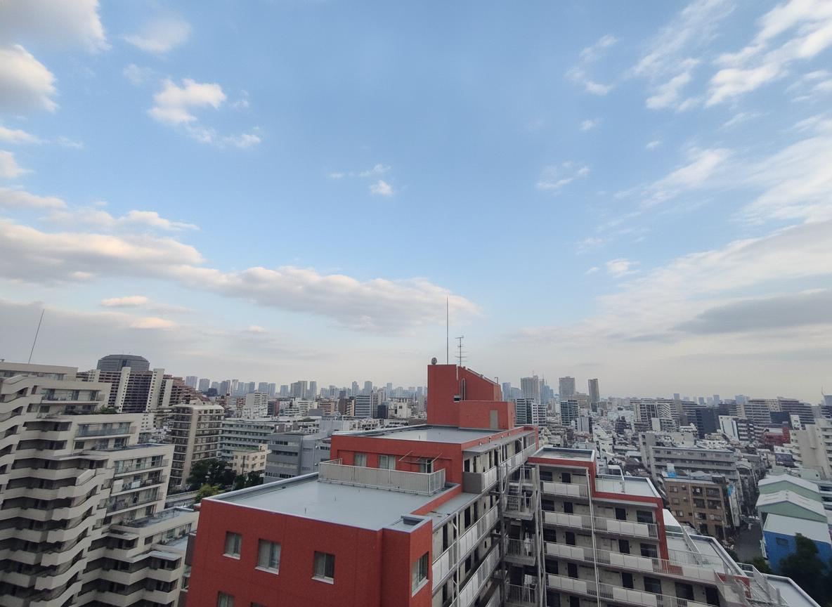 【眺望】　13階からの見晴らしの良い眺望。空の広がりを感じながら開放的な暮らしを楽しめます。