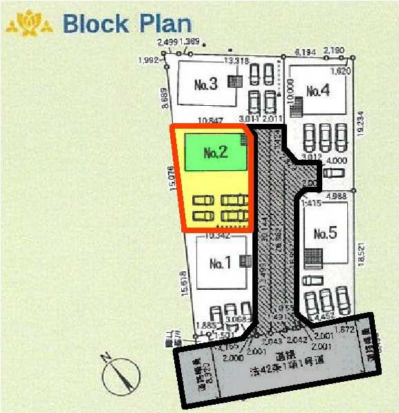 2号棟　区画図　南西側接道幅員約3.2ｍ   　 　