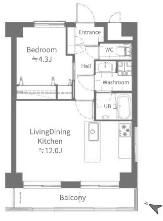 シングルやディンクスに最適な1LDK40.15？の機能的な間取り。無駄のない動線設計で居住空間を最大限に広く使え、家具の配置もしやすいため、自分好みのおしゃれなライフスタイルを形にできます。