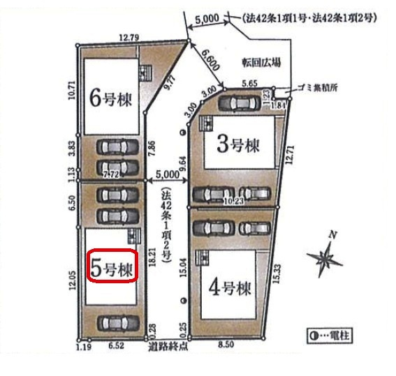 【全4棟・5号棟】土地面積143.06平米（約43.27坪）カースペース3台（車種による）