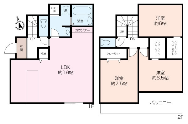 1区画建物参考プラン（3LDK＋2WIC）！　1階でほとんど完結する間取りです。