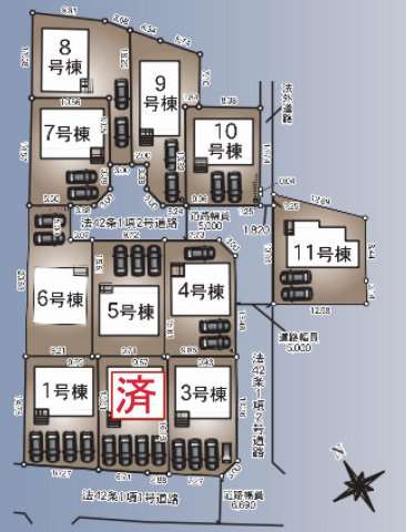 区画図は、土地の形状、境界、道路との関係を詳細に示す図面土地の正確な位置、面積、形状を把握し購入や建築計画の判断に不可欠です。区画整理や開発状況も示され、将来的な土地利用のイメージを掴む上でも重要。　