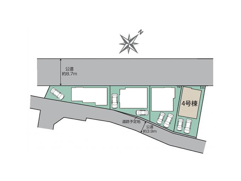 2方向道路に面した開放感ある立地。カースペースは2台分確保し、車の出し入れもしやすいゆとりある区画です。