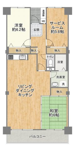 間取り　→　専有面積82.57？、LDK約17.1帖を確保したゆとりある3LDK