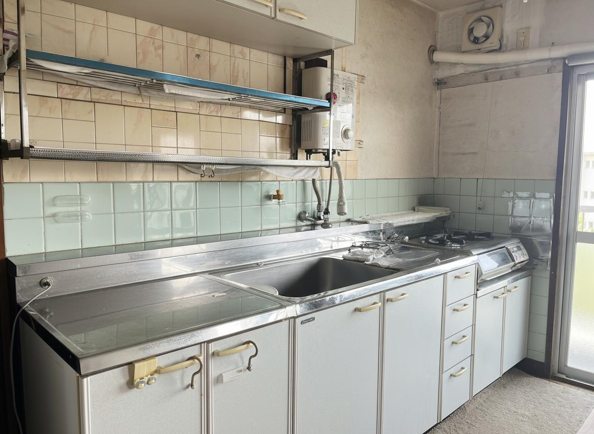 ※本画像は家具・荷物をCG加工により消去したものです。収納豊富なキッチン。現況販売のため、お好みの設備へ交換し理想のキッチンづくりが可能です。