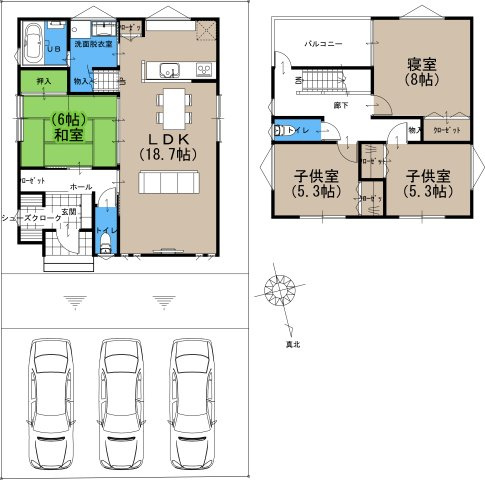 2号地参考プラン　建延面積107.23？　参考建物価格1999万円(税込)