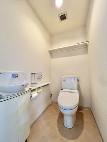 トイレには手洗い場や収納棚もありとても便利です。お手入れもしやすいです。