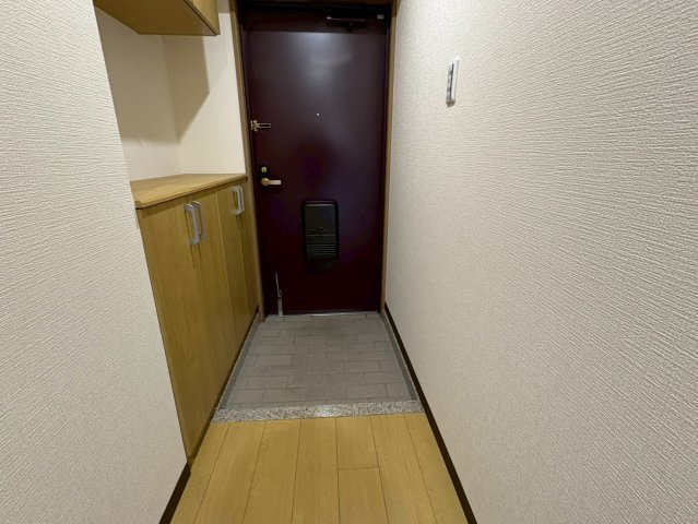 すっきりとした印象の玄関スペースです。シューズボックス付きで、靴を整理しやすく玄関周りをきれいに保てます。段差も分かりやすく、出入りがスムーズです。来客時にも好印象を与える、清潔感のある玄関です。