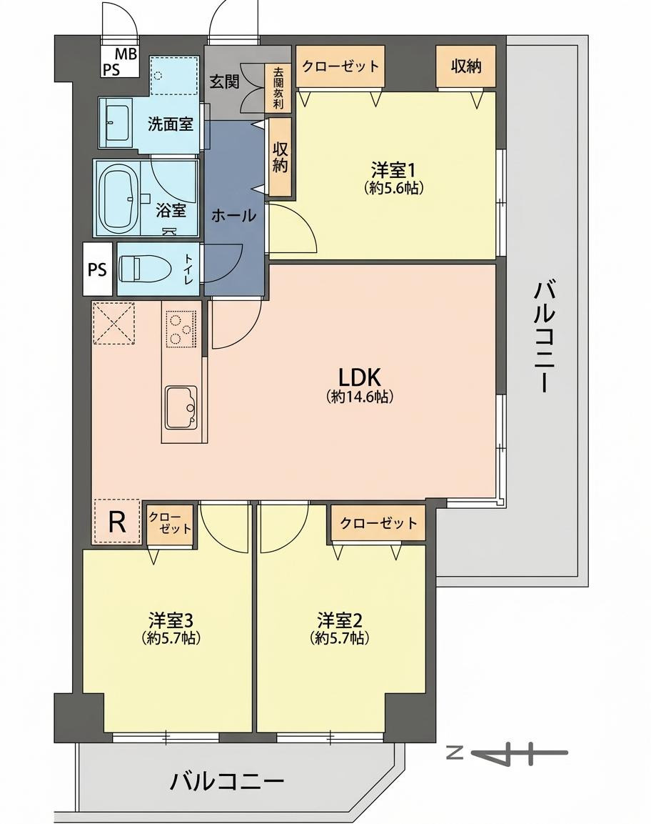 隣家と接する壁が少ない角住戸♪生活音が気になりにくいと人気です◎