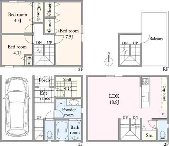 ■建物プラン例（間取図）建物面積：115.08？（34.81坪）、建物価格：2690万円　※別途、外構工事費・付帯工事費・諸費用等が必要となります　※当該プランの採用および変更は自由に可能です