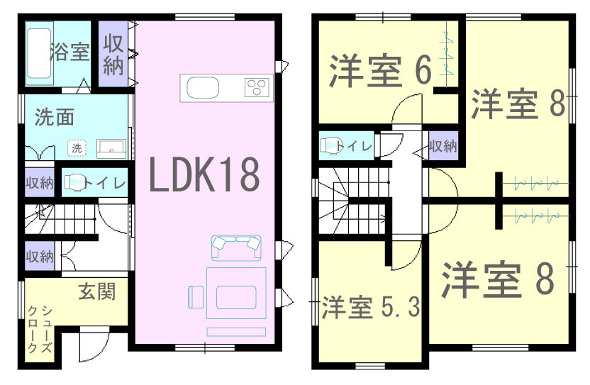 各所に収納たっぷり♪18帖LDK、洋室4部屋の4LDK！