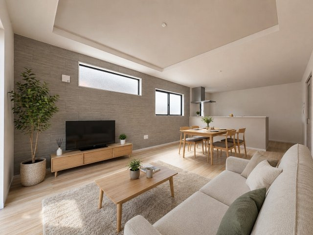 家族が自然と集まる、明るく開放的なLDKです。※CGイメージです。家具・小物はついておりません。