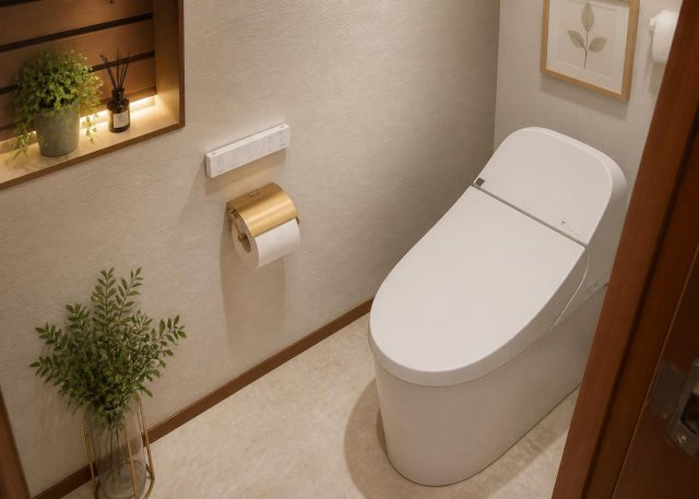 2026年10月完了予定のリフォームにて、トイレ本体や壁・床のクロス・クッションフロアの交換が行われます。温水洗浄便座付きで快適にご利用いただけます。1階と2階の計2ヶ所に設置され朝も便利です。