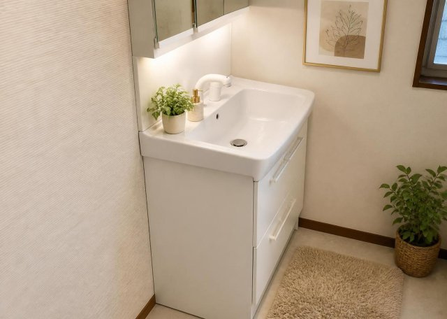 身支度が快適に行えるシャンプー機能付きの洗面化粧台が備わっています。新品への交換リフォームが予定されているため、清潔感あふれる状態で使い始められます。朝の忙しい時間帯にも大変重宝する設備です。
