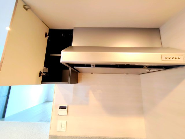 レンジフードの横に棚がついています。