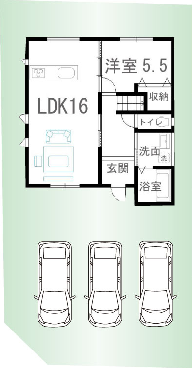 車3台駐車可能です！※車の配置は一例です。