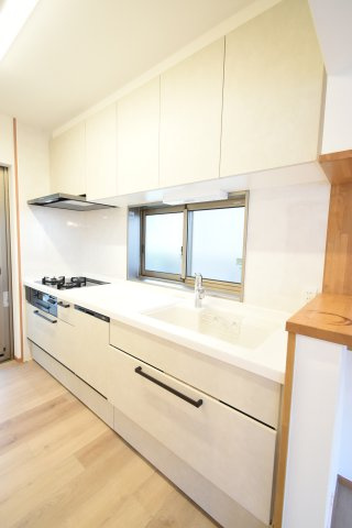 食洗機・浄水器・吊戸棚のあるシステムキッチンです♪　人造大理石の天板なので、汚れにも強い仕様です♪