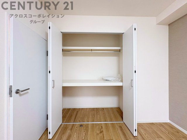 大きなクローゼット収納です。棚が設けられているため、空間を有効活用できる使い勝手の良い収納です。