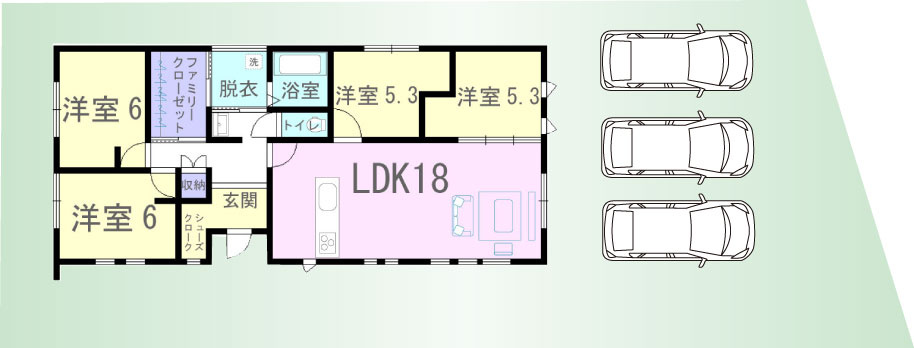 車3台駐車可能！※車の配置は一例です。