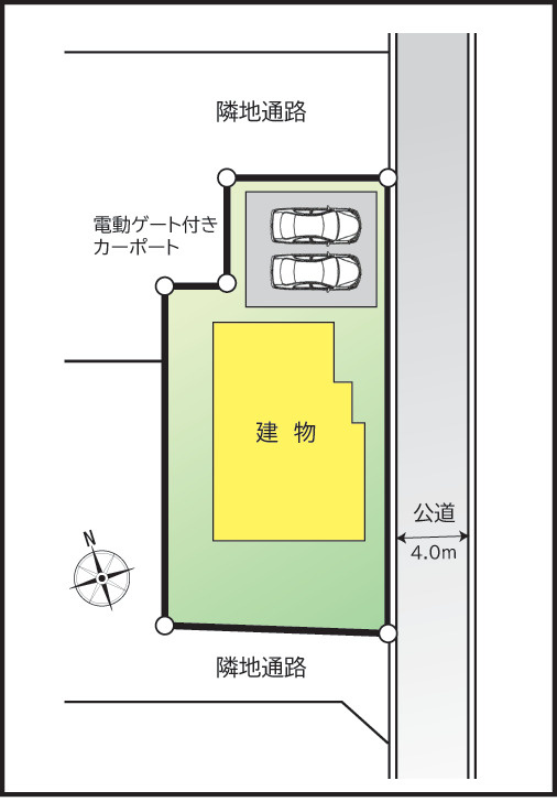 敷地面積61.08坪　南側・北側は隣地通路の為、日当たり確保。カーポートあり