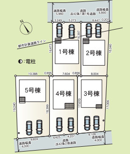 5区画分譲の一画。整形地で建物配置も無理なく、駐車もスムーズです。